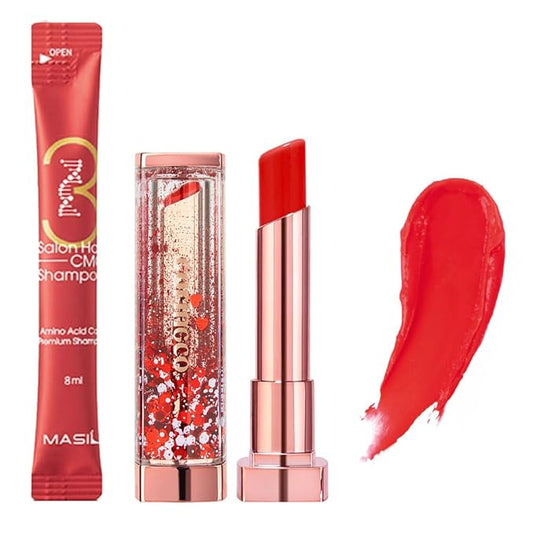 [SET] CORINGCO Sparkle Cute Color Changing Lip Balm｜ Colored Lip Cream Lip Gloss, Glitter Lip Care Lip Pack Birthday Gift Glitter Gift Sequin Shiny Spangle Lipbalm (#06 Apple Red)-VivaGrace Women