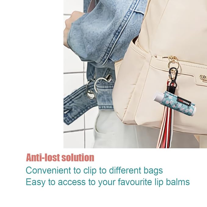 HEYSKAY Lip Balm Holder Sleeves Keychain Chapstick Elastic Sleeves (Black/light blue strip/dark blue strip) 3 Count (Pack of 1)-VivaGrace Women