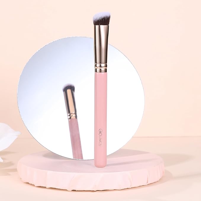 GLO&RAY Angled Concealer Brush with Cap – Flat Top Synthetic Makeup Brush for Under Eye, Spot Coverage, Travel Size Concealer Blending Tool for Liquid & Cream Application (Pink)-VivaGrace Women