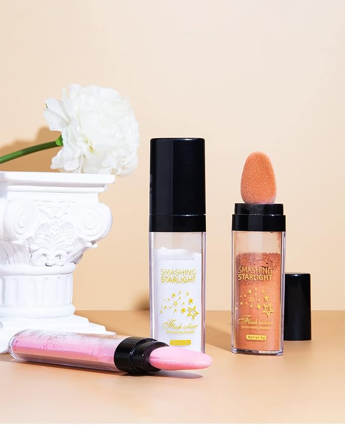 Fairy Highlight Puff Stick Highlight Patting Powder - Multi-Functional Shimmer Powder for Illuminating and Brightening Your Face and Body (#02 Pink)-VivaGrace Women