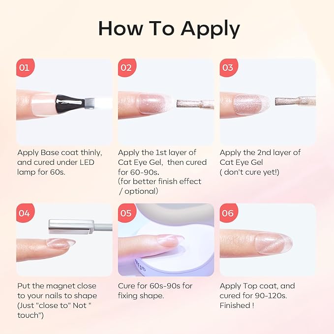 modelones Cat Eye Gel Nail Polish 6 Colors Nude Pink Brown Purple Cat Eye Nail Polish Glitter Semi-transparent Holographic 9D With Magnet Pastel All Seasons Soak Off Led Nail Art DIY Salon Gifts-VivaGrace Women