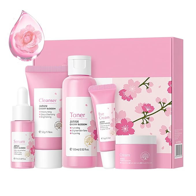 Korean Skin Care Set - Sakura Skin Care Sets & Kits - Women Gift Sets with Cleanser-Toner-Serum-Face Cream-Eye Cream - Skin Care Routine Kit for Women - Beauty Products Gift Box (SetB)-VivaGrace Women