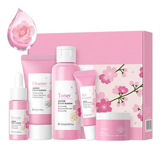 Korean Skin Care Set - Sakura Skin Care Sets & Kits - Women Gift Sets with Cleanser-Toner-Serum-Face Cream-Eye Cream - Skin Care Routine Kit for Women - Beauty Products Gift Box (SetB)-VivaGrace Women