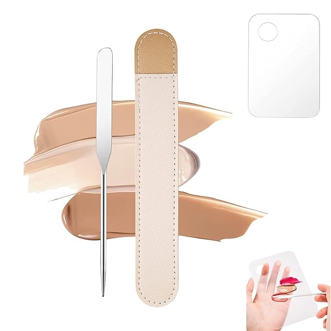Foundation Spatula, 3-Pack Acrylic Nail Art Palette Oblique Round Head Stainless Steel Makeup Spatula for Woman Professional Facial Makeup Tools Makeup Mixing Palette-VivaGrace Women