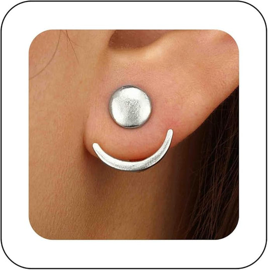 Boho Moon Ear Jackets Earrings Crescent Moon Stud Earrings Gold Sun Moon Earrings Minimalist Double Sided Round Earrings Jewelry for Women-VivaGrace Women