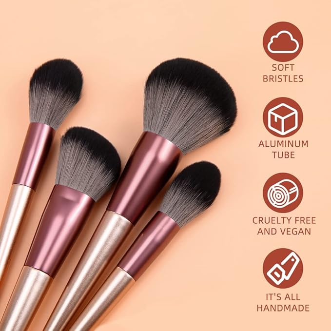 DUcare Makeup Brushes with Bag - 14Pcs Professional Synthetic Make Up Brushes Set for Blush Concealer Foundation Bronzer Powder Eyebrow Eyeshadow Blending Makeup Brush Set Mekaup bag, Rose Golden-VivaGrace Women