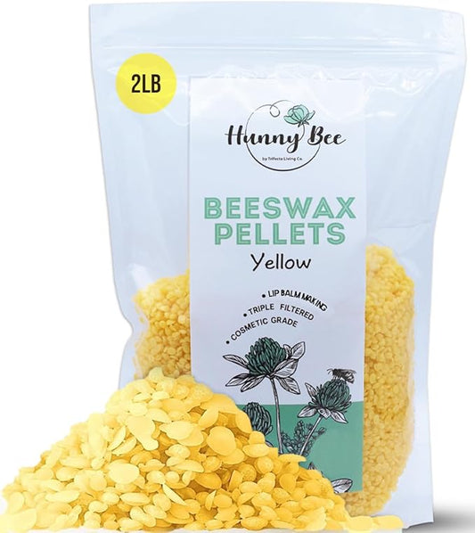 HUNNYBEE Beeswax Pellets 2LB, 100% Pure Bees Wax for DIY Candles, Skin, Body Cream, Face, and Hair Care, Lotions Deodorant, Lip Balm and Soap Making (Yellow, 2 lbs)-VivaGrace Women