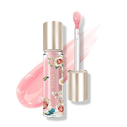 Catkin Lip Plumper Gloss, Tinted Lip Serum with Hyaluronic Acid & Jojoba Oil, Non-sticky Volumizing Hydrating Formula for a High Shine Maximum 3D Look, Plump & Soft Lips 0.12 Fl Oz - C06 Peach Jade-VivaGrace Women