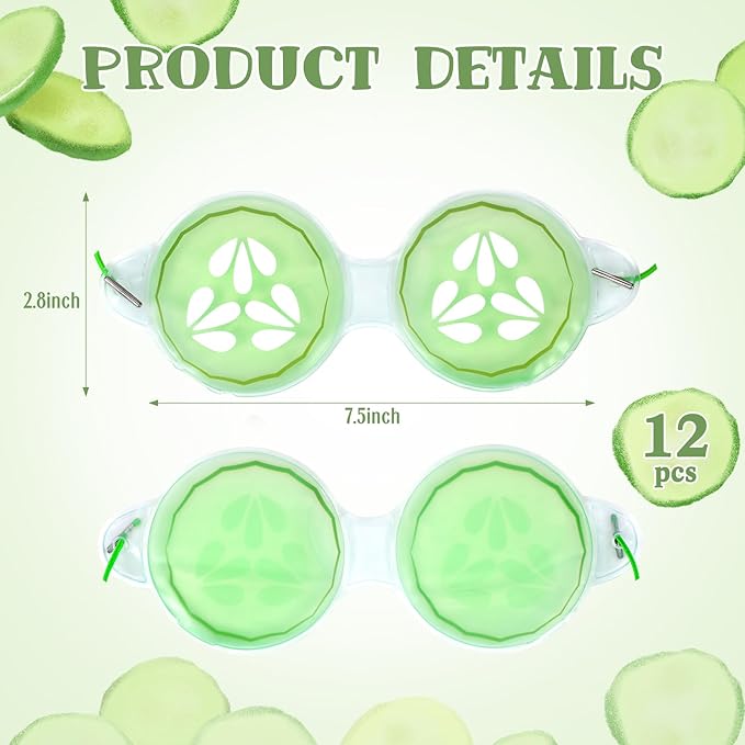 12 Pcs Cucumber Eye Pads Gel Eye Masks Cooling Heating Eye Pads Spa Party Favors Sleepover Party Slumber Party Supplies-VivaGrace Women
