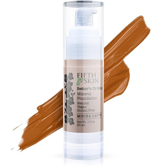 Fifth & Skin: Better’n Ur Skin Liquid Foundation (MOCHA LATTE) - Natural, Organic, Vegan, Cruelty-Free - Gluten-Free Beauty with Buildable Coverage and Palm-Free Luxury - 1 oz-VivaGrace Women