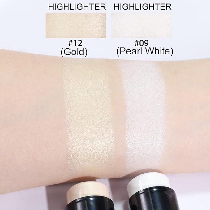 evpct 2Pcs Face Cream Makeup Highlighter Highlight Contour Stick Pearl White & Gold Glitter Contouring Highlighter Makeup Stick and Contour Illuminator Highly Piamented Long Lasting Skin Brighten 9+12-VivaGrace Women