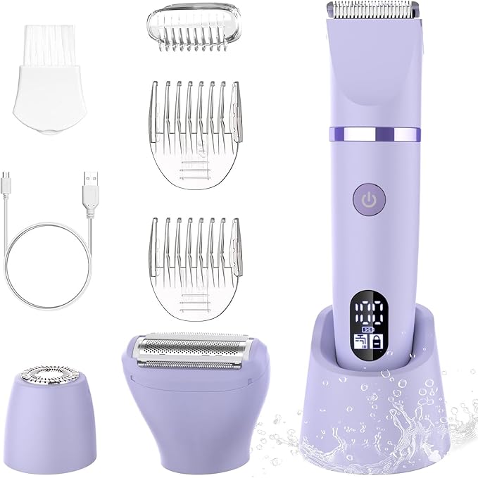 3-in-1 Electric Razor IPX7 Waterproof Bikini Trimmer Wet & Dry Use Painless Personal Trimmer Groomer for Ladies Face Body Legs Bikini Public Hairs Electric Lady Shaver with Replaceable Heads-VivaGrace Women