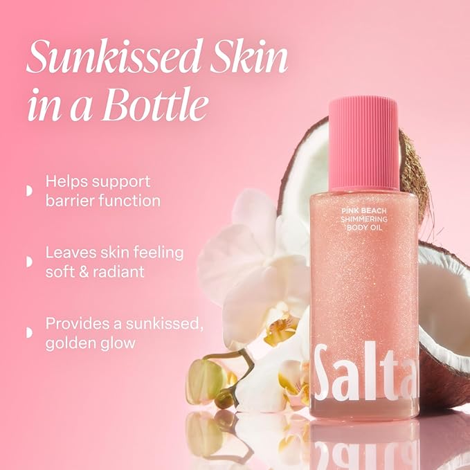 Saltair Shimmering Body Oil - Pink Beach Scented Dry Oil Moisturizer with Light-Reflecting Pearl Pigments. Moisturizing Glow for All Skin Types - 4 Fl Oz-VivaGrace Women