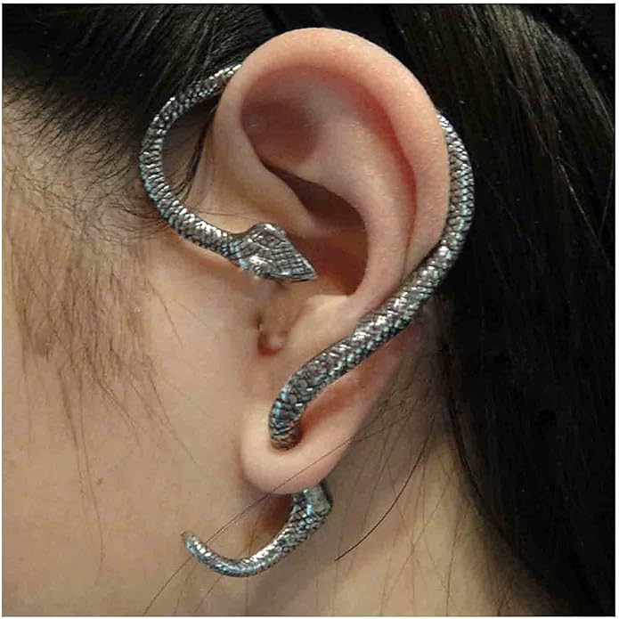 Punk Snake Cuff Earrings Silver Snake Ear Climber Earrings Cartilage Ear Crawler Earrings Gothic Serpent Clip on Wrap Earrings Jewelry for Women-VivaGrace Women