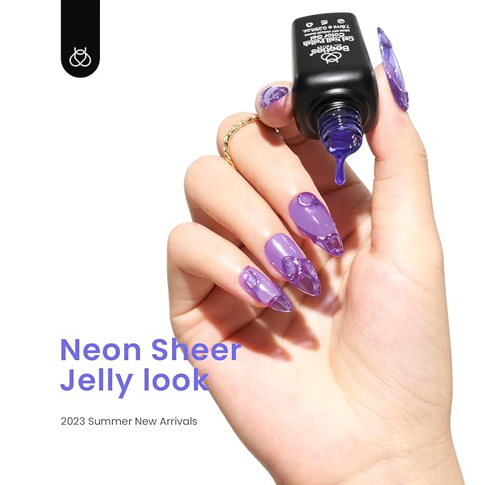 Beetles Neon Gel Nail Polish Set, 6 Summer Colors Jelly Gel Polish Kit Pink Orange Yellow Blue Green Purple Sheer Translucent Effect Soak Off UV French Nail Art Manicure Gifts for Girls Women-VivaGrace Women