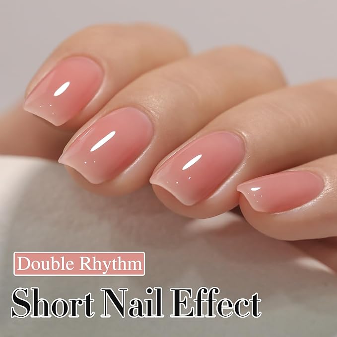 Double Rhythm Translucent Gel Polish Sheer Neutral Natural Light Milky Same Color Same Bottle 15ML Jelly Nail Polish Nail Art DIY at Home (Pink Clear-A1323)-VivaGrace Women