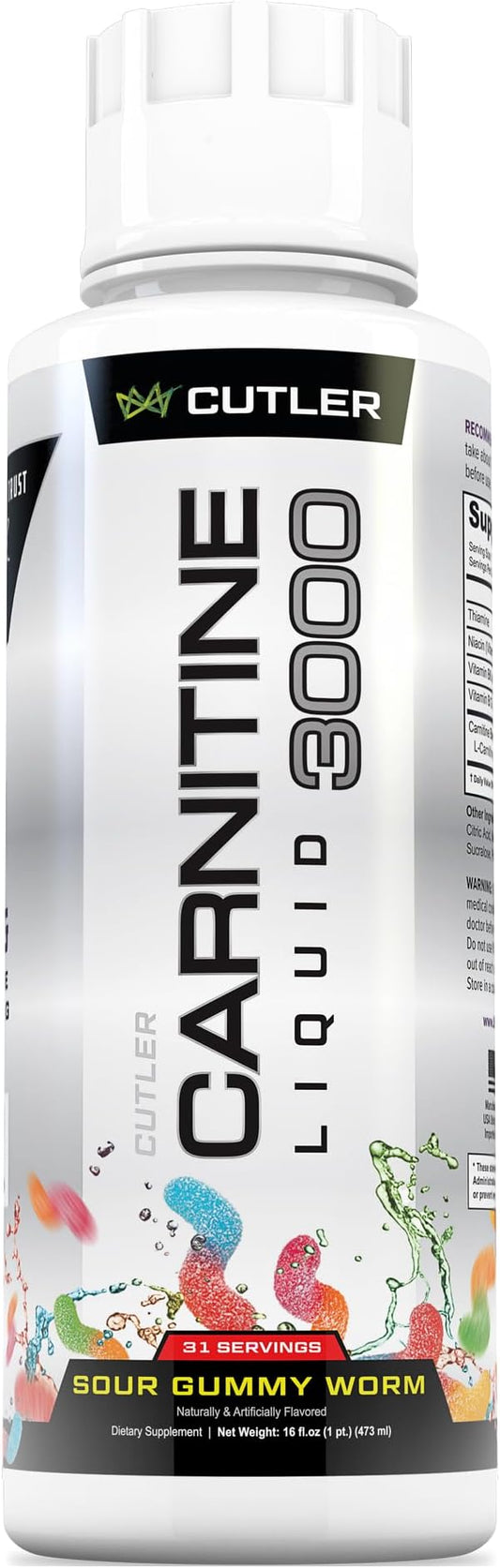 Cutler Nutrition Liquid L-Carnitine Supplement with Acetyl L-Carnitine & L-Carnitine Tartrate Forms - Pre Workout Formula for Optimal Absorption, Energy & Muscle Support