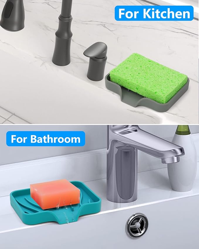 3-Pack Premium Soap Dishes, Easy to Clean Soft Silicone Self Draining Tray/Holder for Shower, Bathroom, Kitchen, Bathtub - Keep Soap Dry, Extend Life-VivaGrace Women