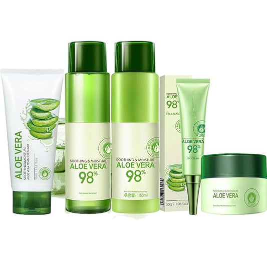 5Pcs Skin Care Products Set, Aloe Vera Skin Care Sets, Skin Care Gift Set for Women Girls, Skincare Routine Set, Face Care Kit with Cleanser, Toner, Lotion, Eye Cream, Moisturizer-VivaGrace Women