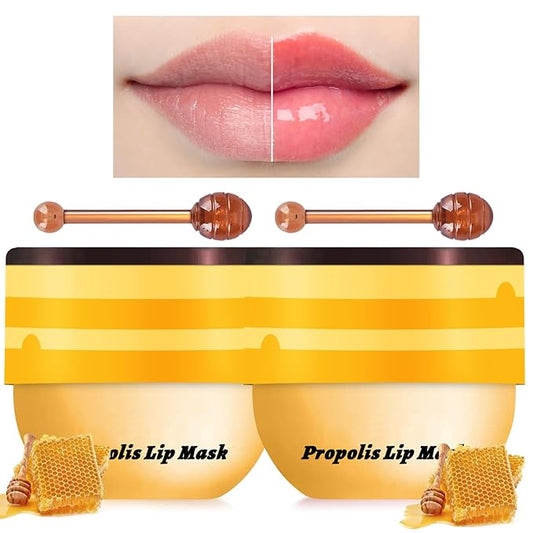 2 Pcs Bee Lip Balm Honey Pot, Lip Mask Overnight Honey Lip Balm Lip Exfoliate with Stick, Moisturizing Sleeping Lip Mask Day & Night Lip Care - Hydrate Repair Prevent Dry Cracked Scrub (2 Honey)-VivaGrace Women