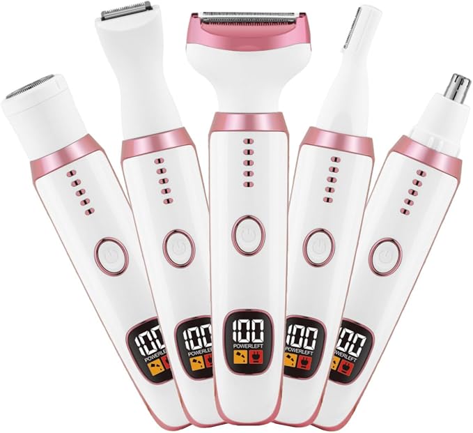 Electric Razors for Women, Bikini Trimmer for Women 5 in 1 Body Shaver for Nose Hair Face Eyebrow Arms Legs Armpit Underarm Pubic Area, Replaceable Lady Facial Razor Painless USB Charge Female Gift-VivaGrace Women
