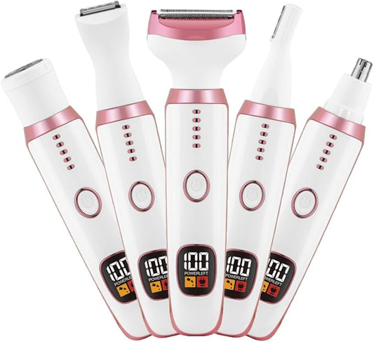 Electric Razors for Women, Bikini Trimmer for Women 5 in 1 Body Shaver for Nose Hair Face Eyebrow Arms Legs Armpit Underarm Pubic Area, Replaceable Lady Facial Razor Painless USB Charge Female Gift-VivaGrace Women