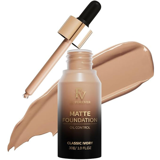 FV Full Coverage Liquid Foundation Makeup, Long Lasting Matte Foundation with Flawless Finish, Concealing & Minimizing Pores, Oil Control Waterproof for Oily Combination Skin, 1 Fl. Oz(Classic Ivory)-VivaGrace Women