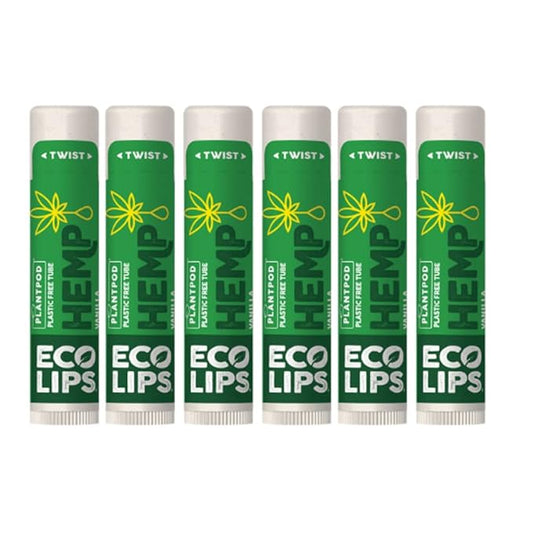 Eco Lips Organic Hemp Lip Balm with Beeswax, Coconut Oil, Vitamin E to Soothe Chapped Lips. 100% Plastic-Free Plant Pod Packaging (Vanilla, 6-Pack)-VivaGrace Women