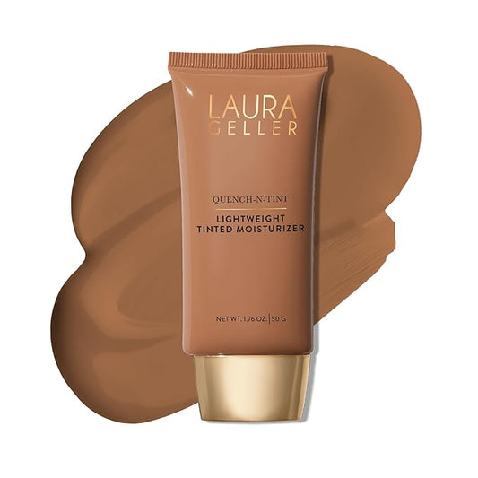 LAURA GELLER NEW YORK Quench-n-Tint Tinted Moisturizer - Deep - Sheer to Light Buildable Coverage - Natural Glow Finish - Lightweight Formula with Hyaluronic Acid-VivaGrace Women