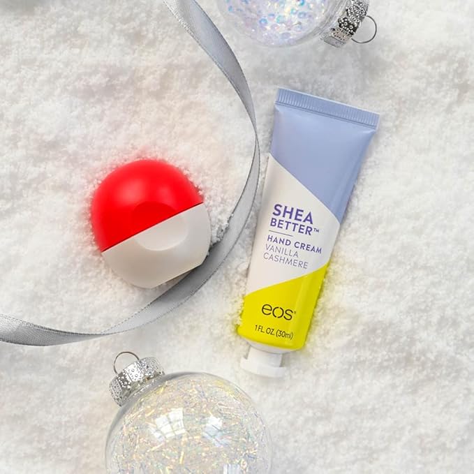 EOS Limited Edition Holiday Collection- Candy Cane Swirl Lip Balm & Vanilla Cashmere Hand Cream, 24-Hour Hydration, 2-Pack, Clear-VivaGrace Women
