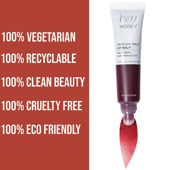 Hey Honey Skincare Trick and Treat Honey Berry Plumping Lip Balm | 2 In 1 Natural Tint with Hydrating & Moisturizing Properties | Targeting Your Lips Area Wrinkles | 0.5 oz (Honey Berry)-VivaGrace Women