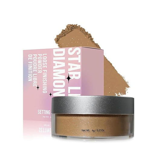 Loose Face Powder Setting Powder, Shimmer Glitter Loose Powder, Matte Finishing Powder Shine, Waterproof, Oil Control, Lightweight Face Powder Makeup for All Skin Tones (Dark Brown Shimmer)-VivaGrace Women