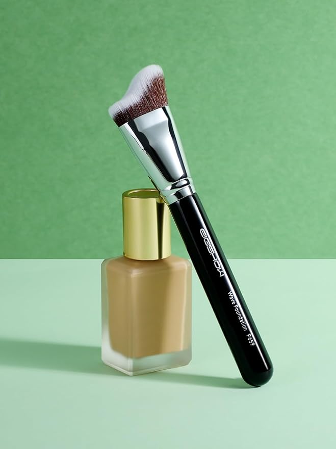 EIGSHOW Foundation Brush with Wave Shaped Head for Liquid, Cream, Powder Blending Cheekbones Jawline, Large Premium Dense Synthetic Bristles (F659)-VivaGrace Women