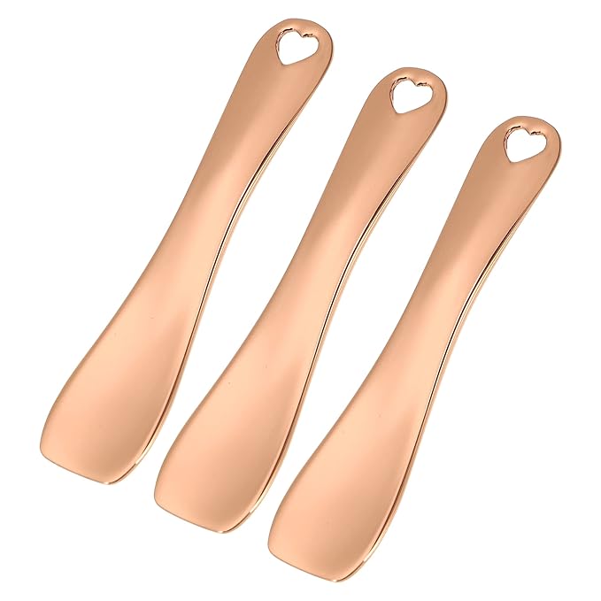 VOCOSTE 3 Pcs Makeup Spatula Mini Spoon, Eye Cream Massage Sticks Beauty Scoop, for Facial Cosmetic Face Cream, Heart Shape 2.36"x0.49", Rose Gold Tone-VivaGrace Women