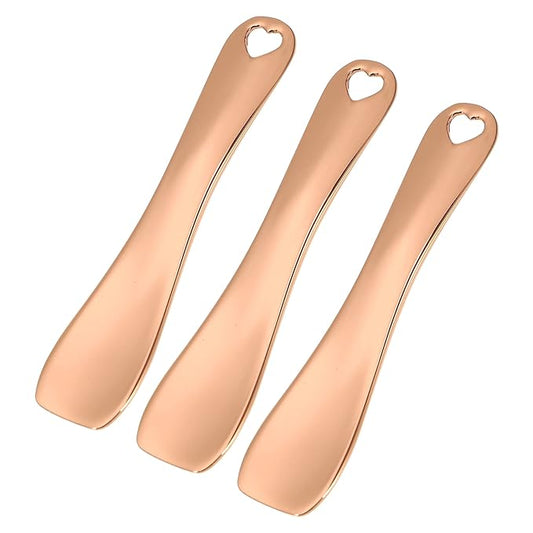 VOCOSTE 3 Pcs Makeup Spatula Mini Spoon, Eye Cream Massage Sticks Beauty Scoop, for Facial Cosmetic Face Cream, Heart Shape 2.36"x0.49", Rose Gold Tone-VivaGrace Women