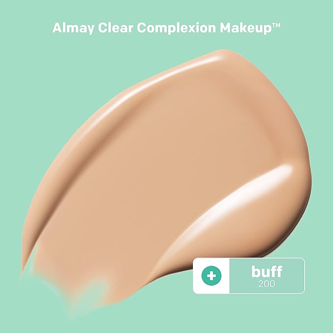 Almay Clear Complexion Acne Foundation Makeup with Salicylic Acid - Lightweight, Medium Coverage, Hypoallergenic, -Fragrance Free, for Sensitive Skin , 200 Buff, 1 fl oz.-VivaGrace Women