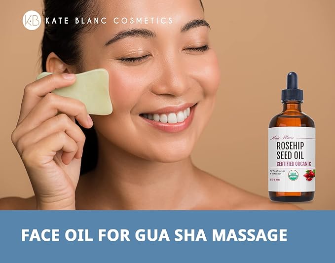 Kate Blanc Cosmetics Rosehip Oil for Face & Softer Glowing Skin (1oz, Organic, Pure, Cold Pressed) Rosehip Seed Face Oil for Facial & Gua Sha Massage-VivaGrace Women
