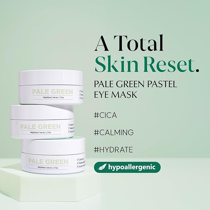 Pale Green Pastel Eye Mask - Cooling Eye Patches for Puffy Eyes | Skin-Firming Under Eye Patches for Sagging Skin | Soothing Under Eye Mask Patches (3.04 fl oz, 30 Sets, 60 EA)-VivaGrace Women