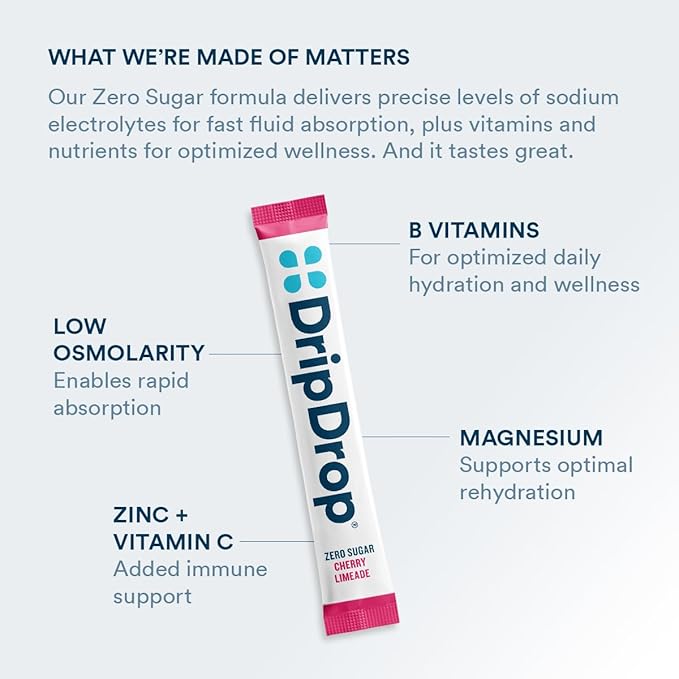 DripDrop Sugar Free Hydration Packets - Zero Citrus Variety Pack - Single Serve Electrolytes Powder Drink Mix - Cherry Limeade, Citrus, Orange, Strawberry Lemonade - Non-GMO, Gluten Free - 32 Sticks-VivaGrace Women