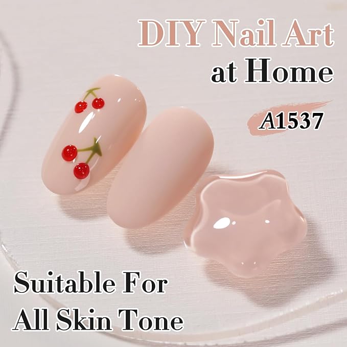 Double Rhythm 0.50 OZ Gel Polish Hema Free Same Color Same Bottle Golden Round Translucent Neutral Natural Milky 15 ML Jelly UV Polish Art DIY at Home (Nude Beige-C1537)