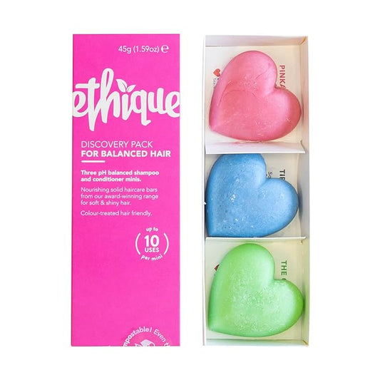 Ethique Discovery Pack for Balanced Hair - Shampoo & Conditioner - Plastic-Free, Vegan, Cruelty-Free, Eco-Friendly, 3 Travel Bars, 1.59 oz (Pack of 1)-VivaGrace Women