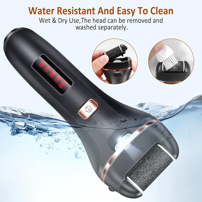 Electric Callus Remover for Feet,Rechargeable Foot File Hard Skin Remover,Waterproof 14 in1 Professional Pedicure Kit for Cracked Heels &Dead Skin,with 3 Roller Heads 2 Speed-VivaGrace Women