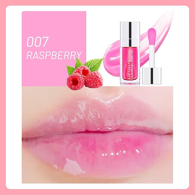 Lip Oil Hydrating Tinted Lip Balm, Plump Lip Gloss Lip Care Transparent Toot Lip Oil Tinted, Glass Lip Glow Oil Fresh Texture & Non-sticky, Nourishing Repairing Lightening Lip Lines Lip Care Products ( 007# Raspberry )-VivaGrace Women