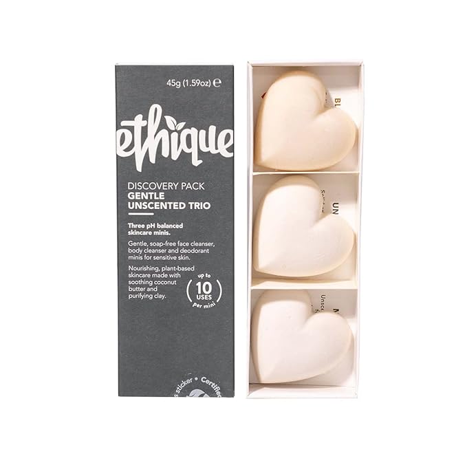Ethique Unscented Gift Set- Face Cleanser, Body Cleanser & Deodorant, Gifts for women - Plastic-Free, Vegan, Cruelty-Free, Eco-Friendly, 3 Travel Bars, 1.59 oz (Pack of 1)-VivaGrace Women