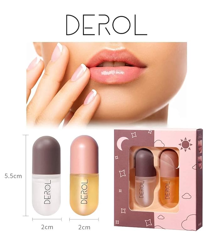 DEROL Lip Plumper by Vafee, Natural Lip Plumper and Lip Care Serum, Lip Enhancer for Fuller, Lip Mask, Beautiful Fuller, Hydrating & Reduce Fine Lines 5.5ML (Day& Night)-VivaGrace Women