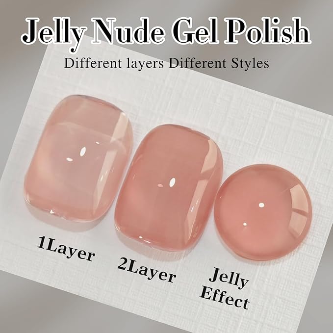 Double Rhythm Translucent Gel Polish Sheer Neutral Natural Light Milky Same Color Same Bottle 15ML Jelly Nail Polish Nail Art DIY at Home (Neutral Nude-A1415)-VivaGrace Women