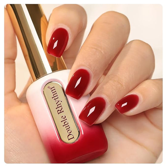 Double Rhythm 0.50 OZ Gel Polish Hema Free Same Color Same Bottle Golden Round Translucent Neutral Natural Milky 15 ML Jelly UV Polish Art DIY at Home (Burgundy Red-C1371)
