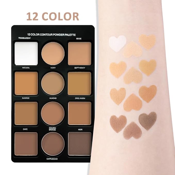Professional Light Medium Brown Contour Highlight Palette,Multiple Full Coverage Makeup Palet for Correcting, Easy Blending, Long-lasting formula, Sculpt & Highlighting,Matte and Shimmer Finish-12A-VivaGrace Women