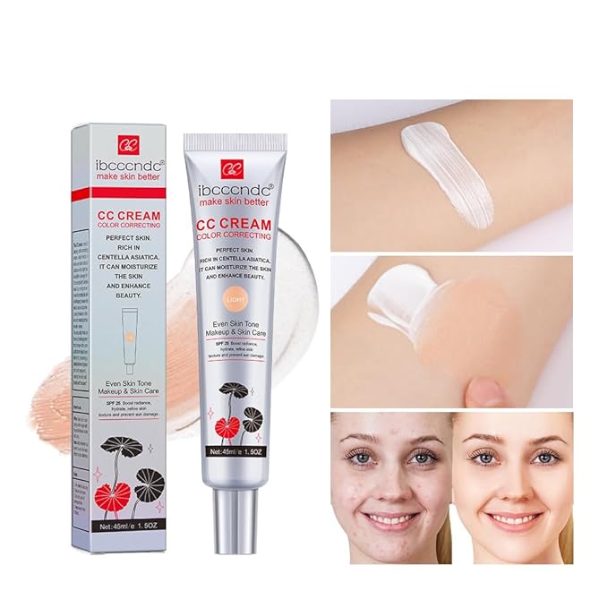 Color Correcting CC Cream,Invisible Pores Cream Foundation And nvisible Pores Concealer,CC Cream Foundation Rich In Centella Asiatic,Moisturizing And Waterproof CC Cream With Spf 25(LIGHT)-VivaGrace Women