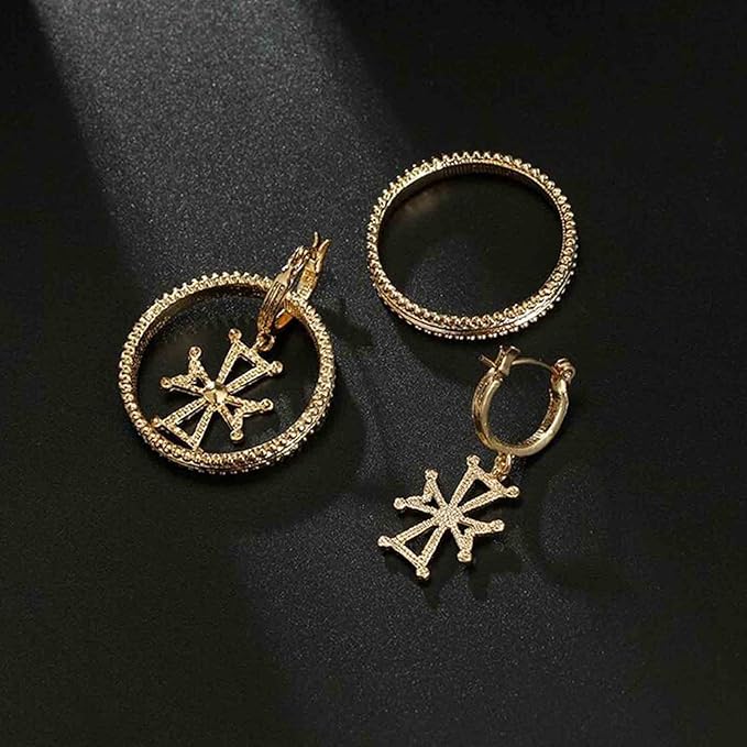 Punk Circle Cross Earrings Gold Circle Drop Dangle Earrings Brass Geometric Earrings Modern Chunky Drops Earrings Jewelry for Women and Girls Gifts-VivaGrace Women